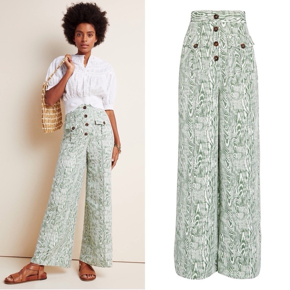 Anthropologie C/Meo Collective Energised Arbor Wide Leg Pants in Ivy Woodgrain - Picture 2 of 16